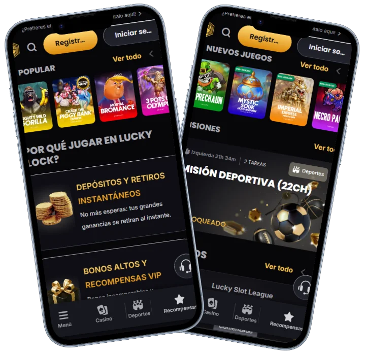 Lucky Block Casino pantallas de la aplicación móvil Lucky Block Casino aplicación móvil con varias pantallas del casino y apuestas